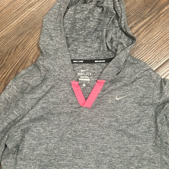 Nike Dri Fit Women's Heather Gray Hoodie with Pink Accents - Picture 4 of 12